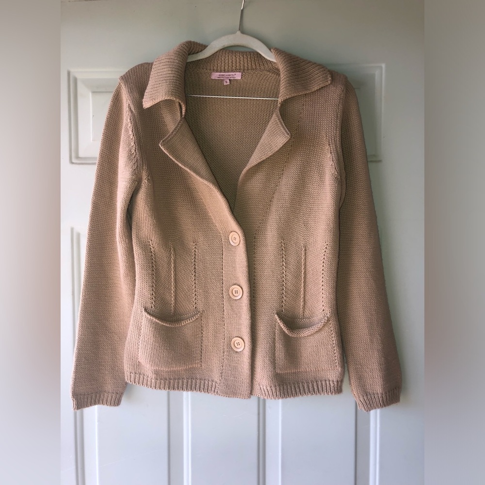 Hekla & Co. tan button-front merino wool cardigan size S